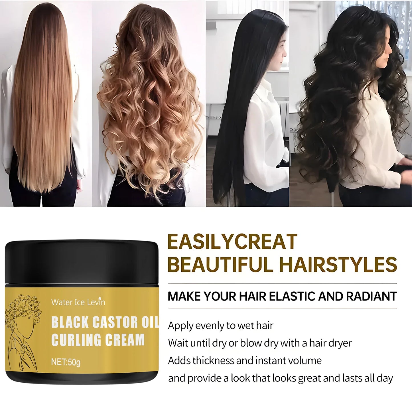 Black Castor Oil Curl Defining Cream – Moisturizing & Detangling for Dry Curly Hair