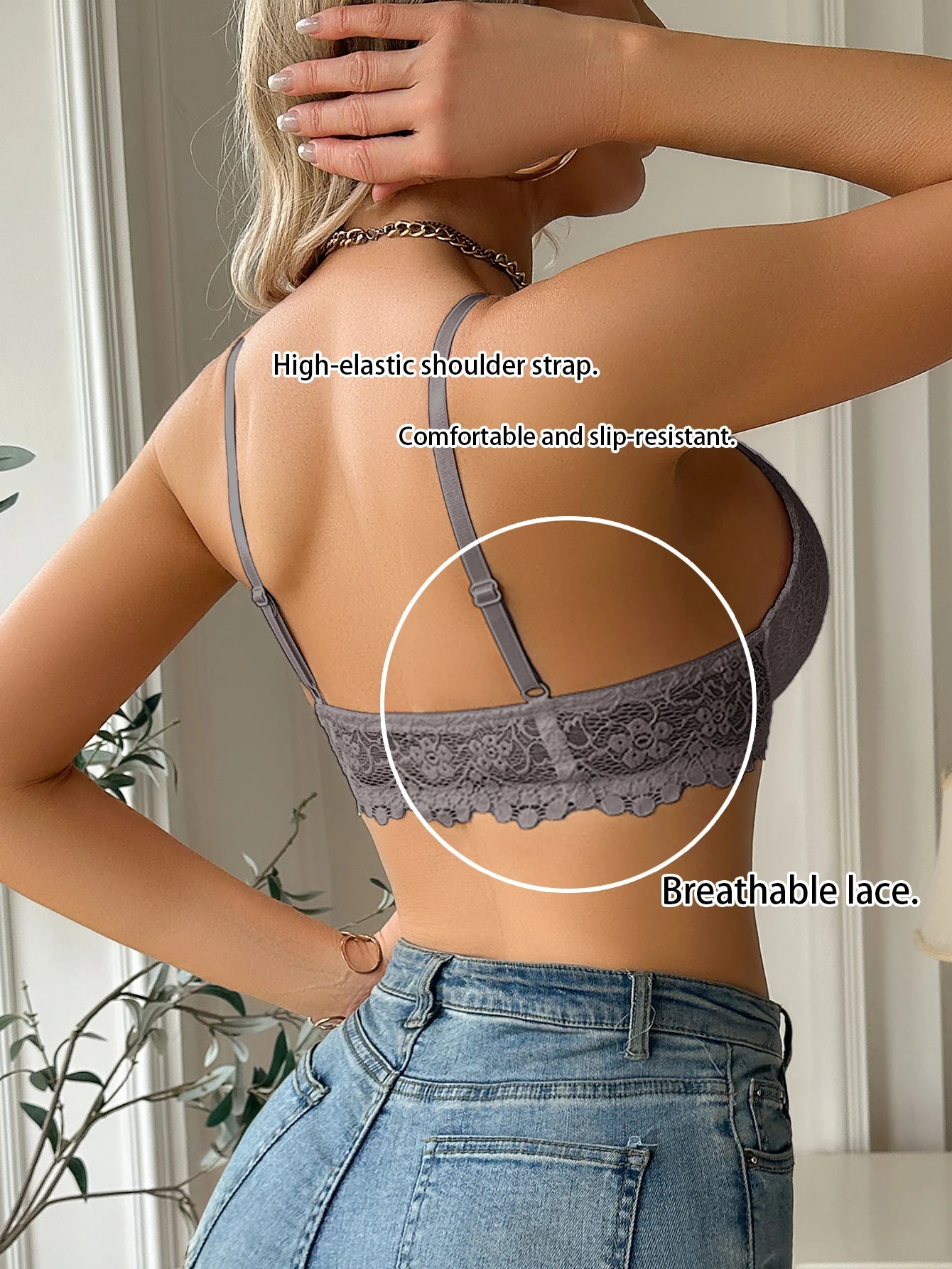 Floral Lace Front-Closure Push-Up Bra — Underwire Gathering | Women's Bra