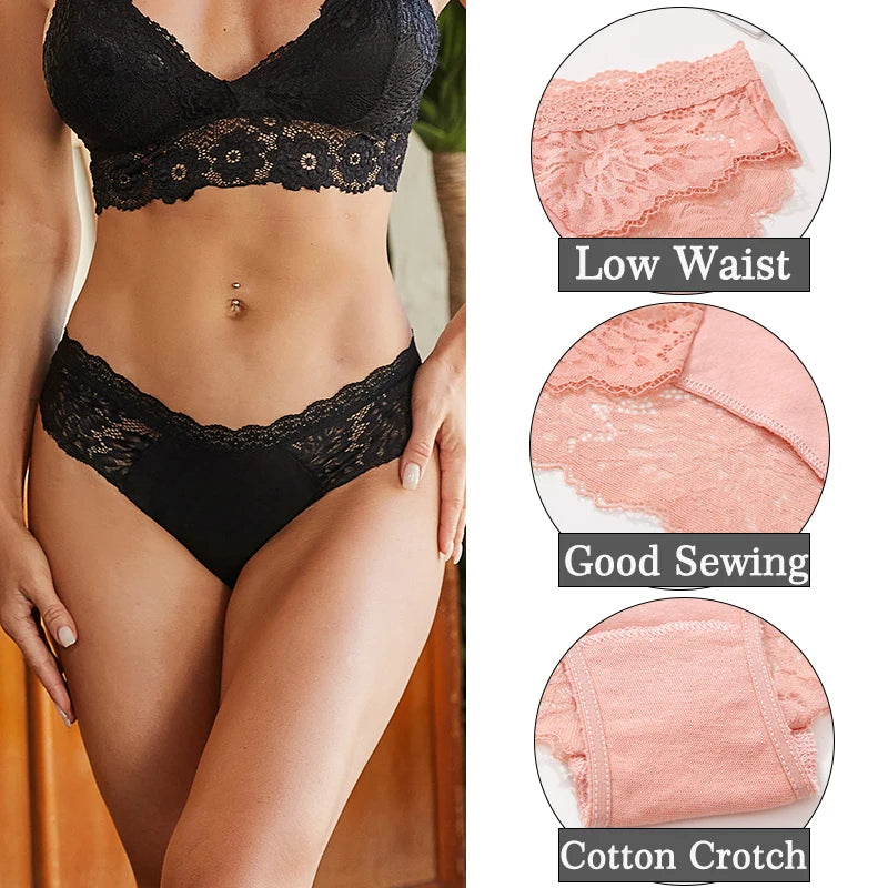 Women's Lace Back Briefs – 4-Piece Set | Sexy Hollow Out Cotton Underwear (S–XL)