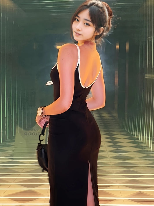 Women's Bodycon Maxi Dress – Sleeveless V-Neck Clubwear