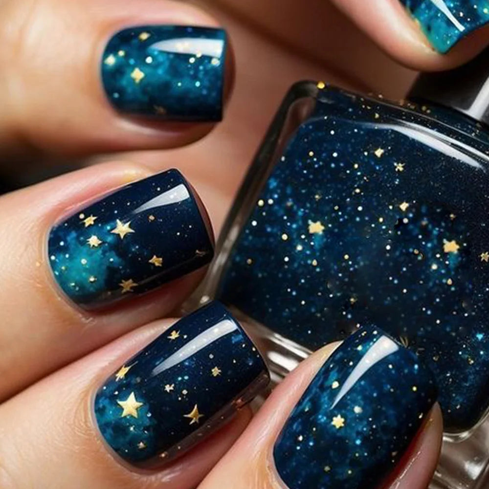 Short Coffin Press-On Nails – Stars & Moon, 24-Piece Set