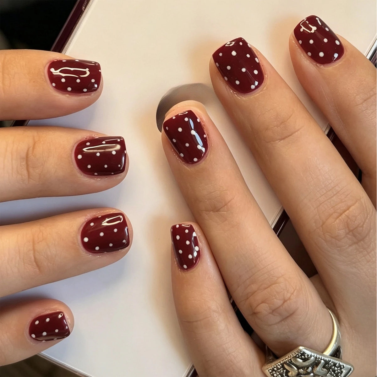 Short Squoval Press-On Nails - Glossy Solid Colors, 24-Piece Set