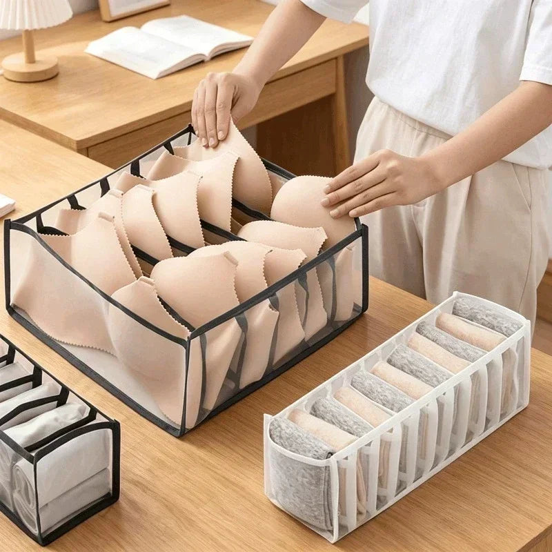 Clothes Organizer for Socks Home Separated Underwear Storage Box Bra Organizing Breathable Mesh Bag Foldable Laundry Basket