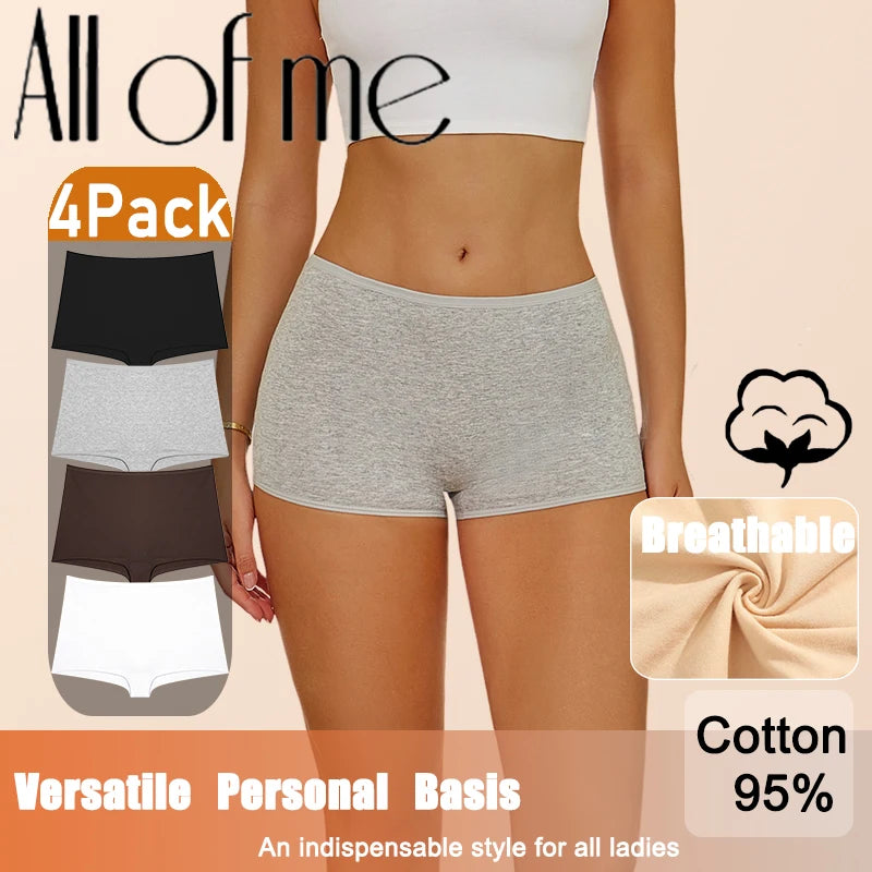 Women's Cotton Boyshort Panties – 4-Piece Set | Seamless Comfortable Underwear (XS–1XL)