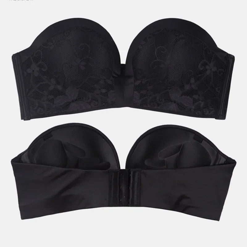Women's Strapless Push Up Bra & Seamless Invisible Underwear Set | Lace No-Show Panties for Backless Wedding Dress (70A–85B)