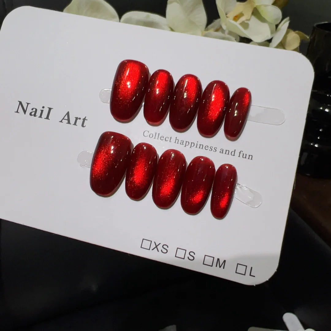 Cat Eye Almond Press-On Nails - 10-Piece Handmade Set