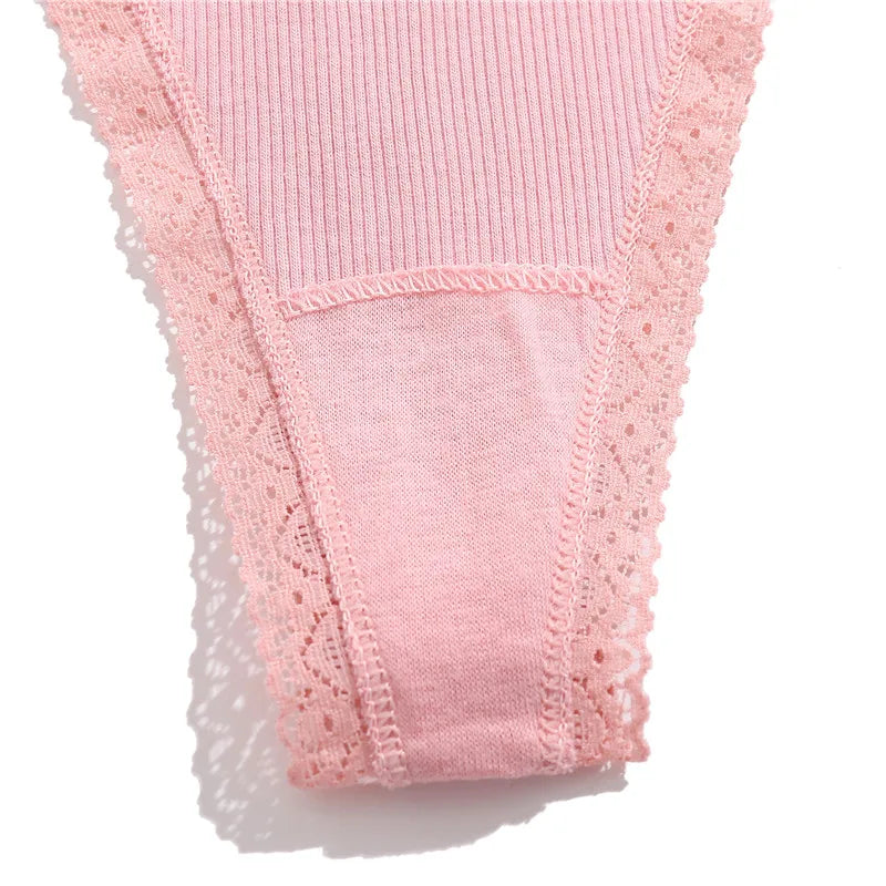 Women's Cotton Lace G-String Thongs – 4-Piece Set | Low Rise Adjustable Waistband Hipster Underwear (S–XL)