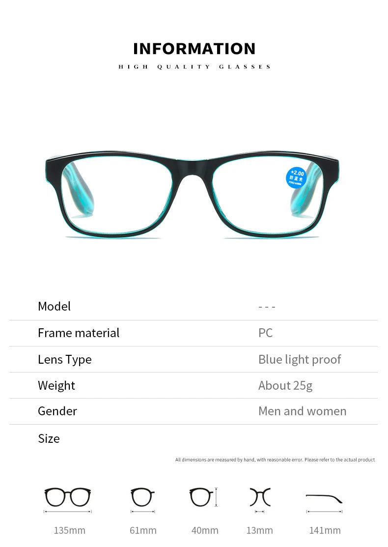 Square Reading Glasses | 4 Frame Colors, +1.00 to +4.00