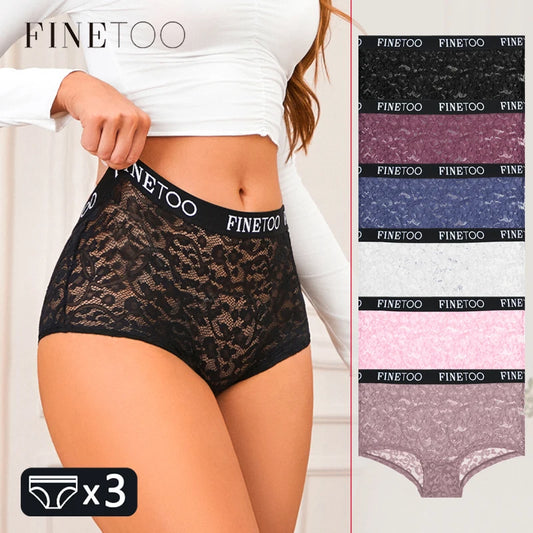3-Pack Sheer Lace Boyshorts — High-Rise Logo Waistband Floral Briefs