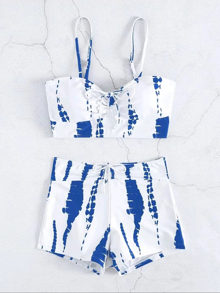 High Waist Shorts Bikini Set — Drawstring Top & Swim Shorts | Women's Swimwear