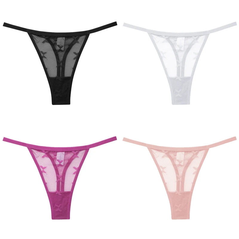 FINETOO 4Pcs/set Lace Thongs Sexy Low Waist Bikini Panties S-XL Lace G-string Underpants Comfortable T-Back Underwear Lingerie