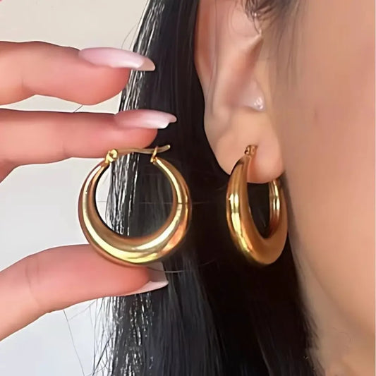 Chunky Hoop Earrings – 18K Gold & Silver Stainless Steel Big Round Hoops for Women