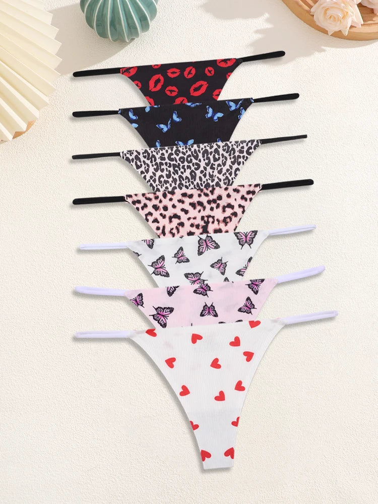 7-Pack Ice Silk Printed & Solid Thongs — Seamless Low-Rise G-String