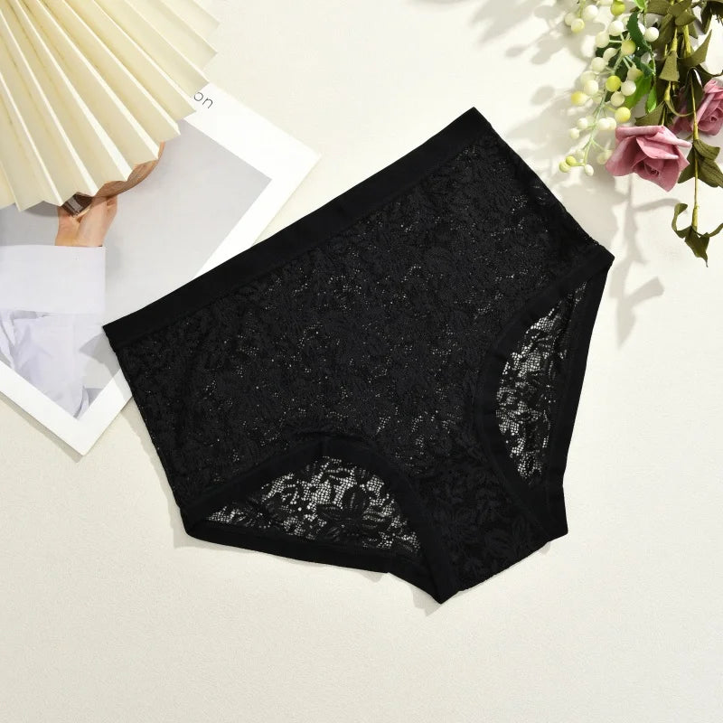 Hollow-Out Floral Lace Brief Panties – Sexy Low-Rise Underwear for Women (S–2XL, 6 Colors)