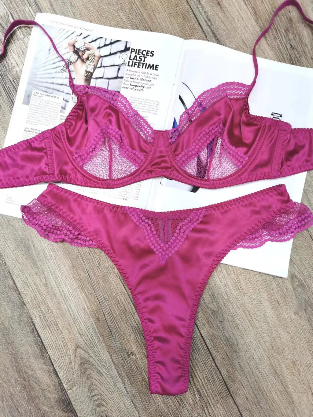 French Ice Silk Lace Push-Up Bra Set – Ultra-Thin, Breathable, ¾ Cup | Women's Lingerie