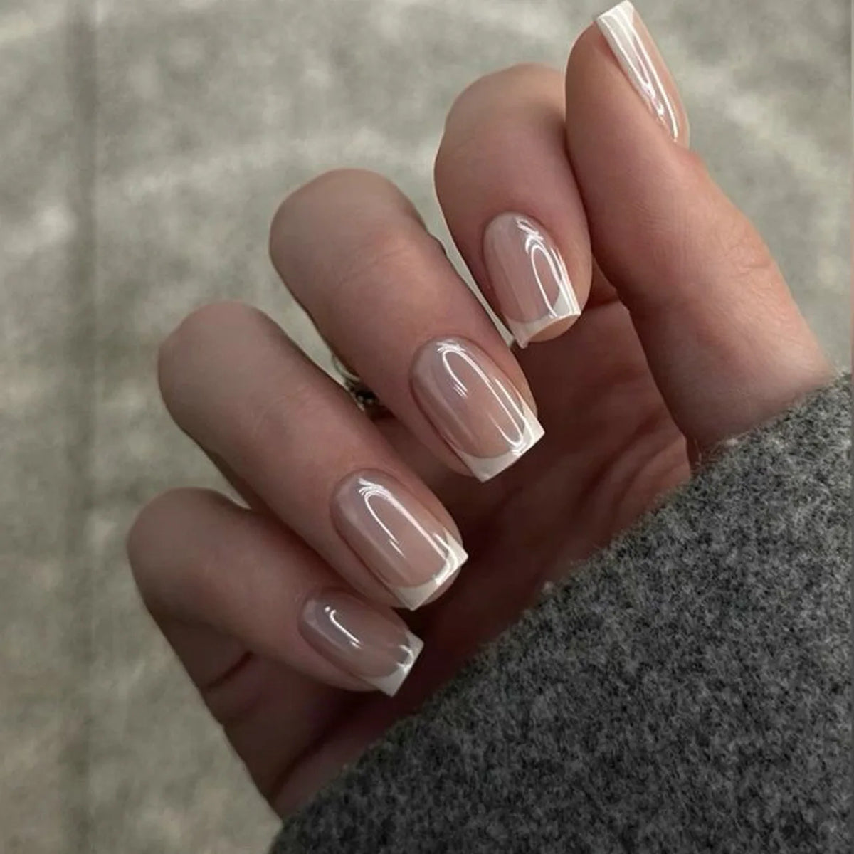 Nude Pink Short Square Press-On Nails - French & Gradient, 24 Pieces