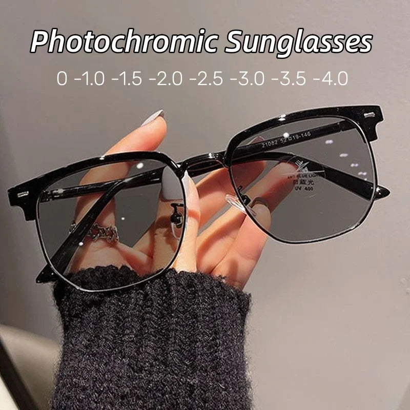 Square Metal Photochromic Glasses | Myopia Lens Options
