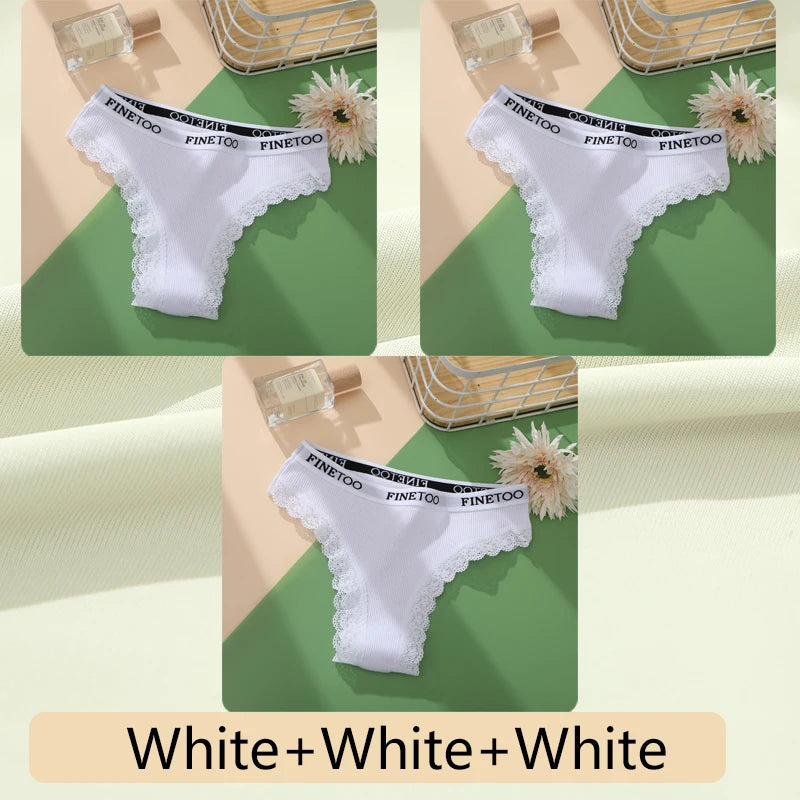 3-Pack Cotton Lace-Trim Brazilian Thongs — Logo Waistband Low-Rise G-String M–2XL