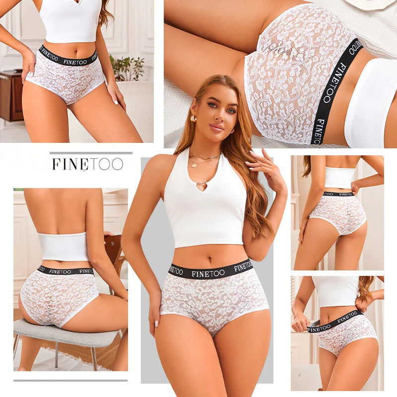 High-Waist Lace Bikini Panty – Hollow Floral Breathable Underwear for Women (S–XL, 6 Colors)