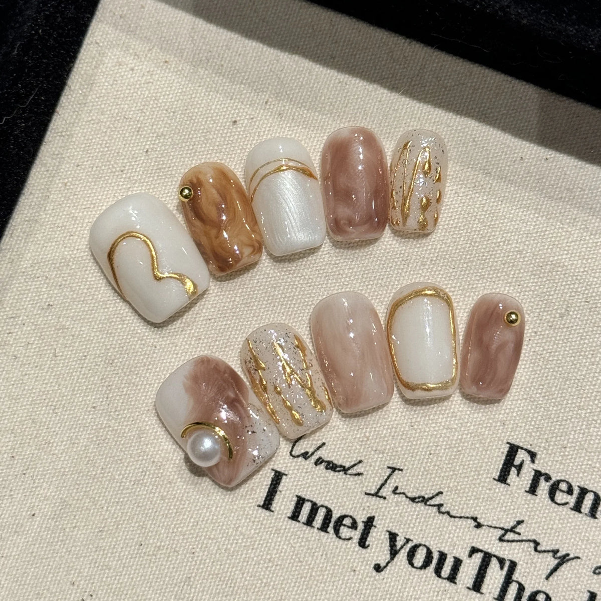 Short Caramel Press-On Nails – Handmade Leopard & Amber Designs, 10 Pieces