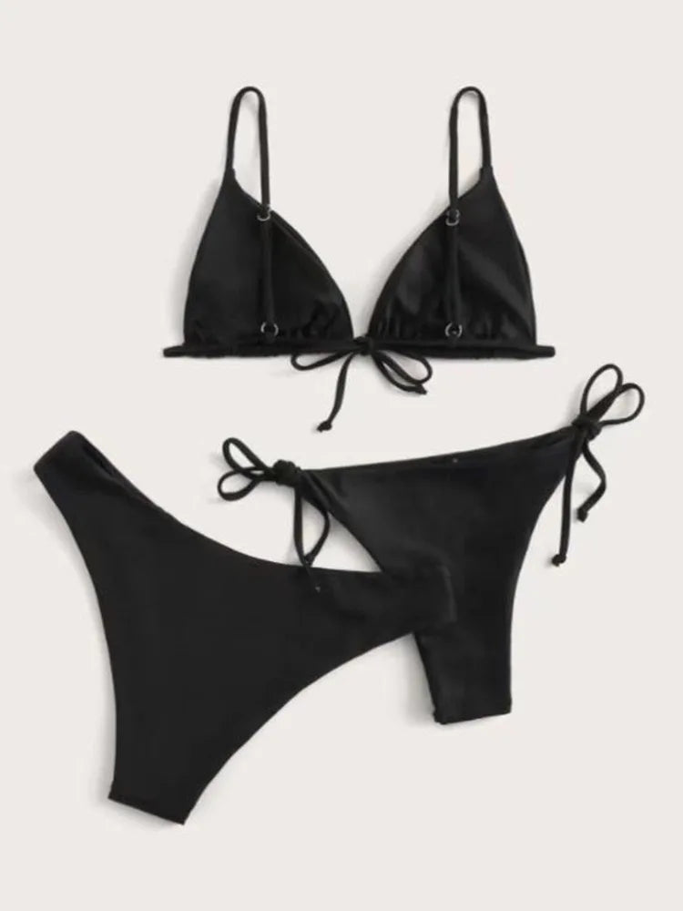 3-Piece Bikini Set — Triangle Top with Low & Mid Waist Bottoms | Women's Swimwear