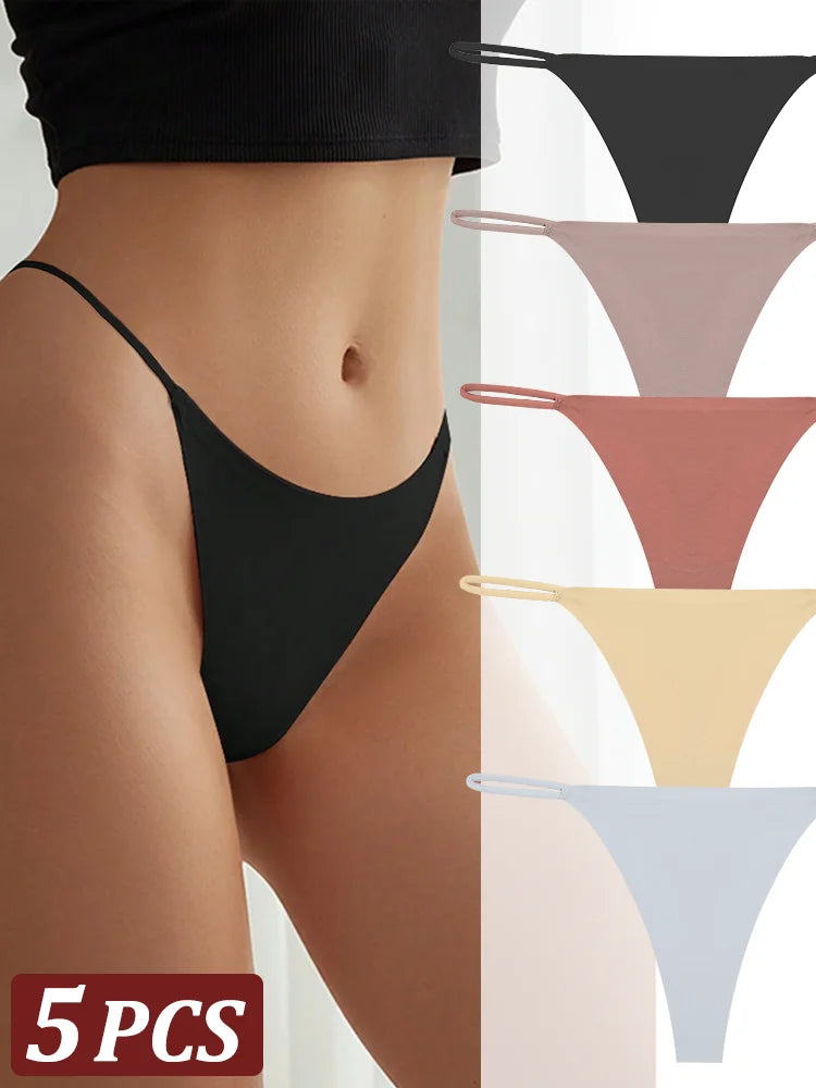 5-Pack Seamless Thong Underwear – Low-Rise Ice Silk G-String Panties for Women (XS–XL, 24 Color Sets)