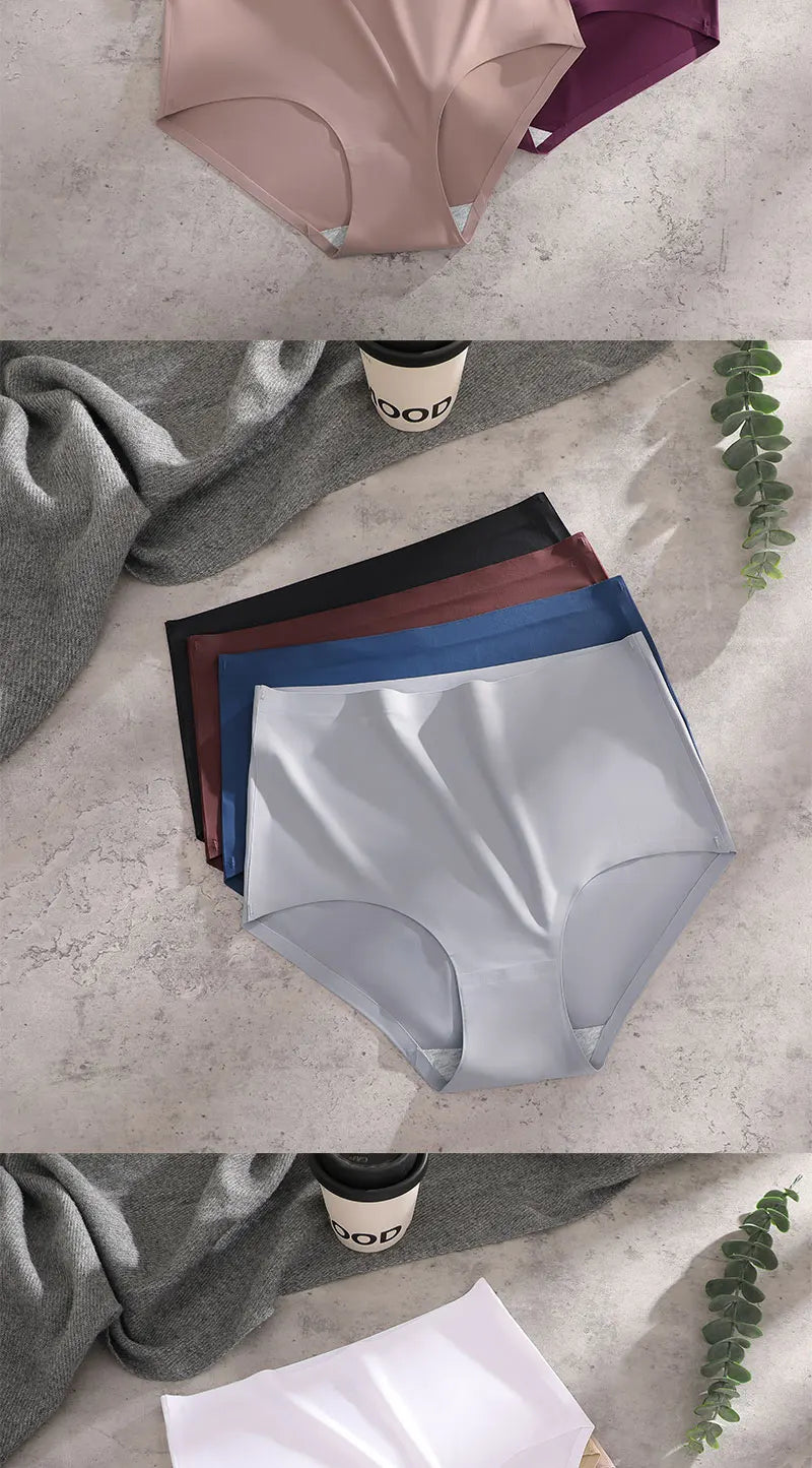 FINETOO 3Pcs Women's Panties Seamless Underwear Invisibles Briefs High Waist Full Coverage Breathable Moisture Wicking Underpant