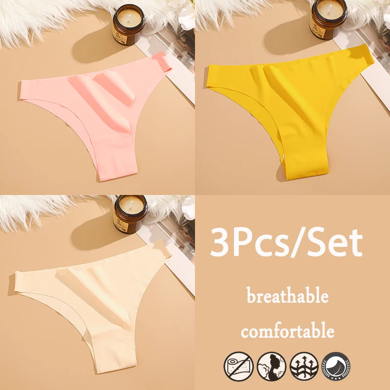 FINETOO 3Pcs/Set Ice Silk Seamless Underwear Low Waisted Brazilian Pants Breathable High Elasticity Lingerie Intimates Panties