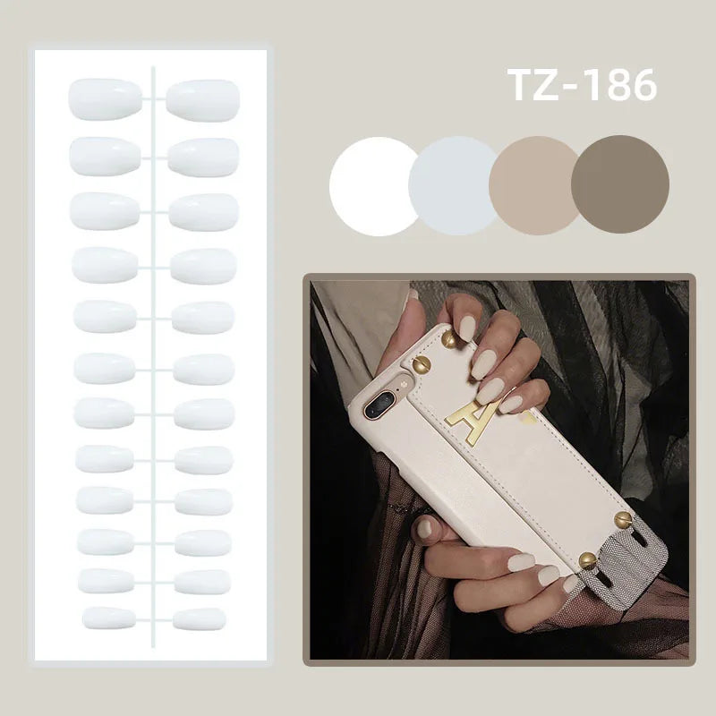 Short Squoval Press-On Nails - Glossy Solid Colors, 24-Piece Set