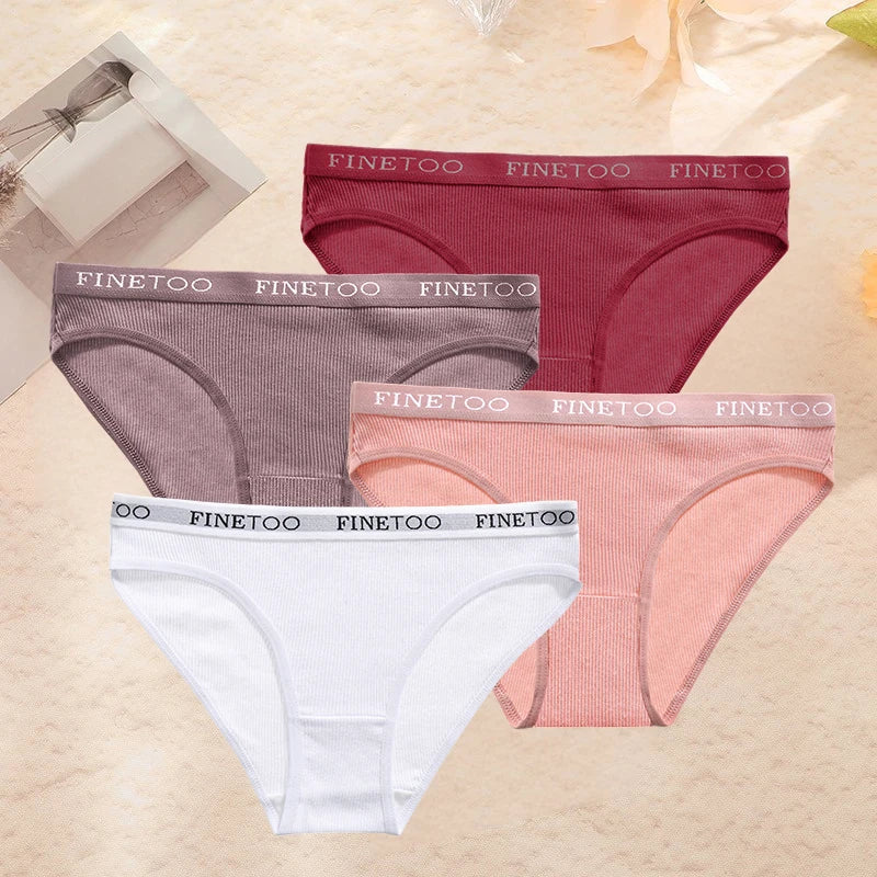 FINETOO 4PCS/Set Women's Cotton Panties Sexy Low Rise Briefs Letter Belt Underwear Female Underpants Intimates Lingerie M-2XL