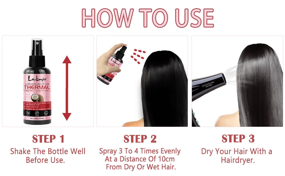 Lockmio Heat Protectant Spray for Hair – UV & Thermal Protection, Moisturizing & Shine Boost (100ml)
