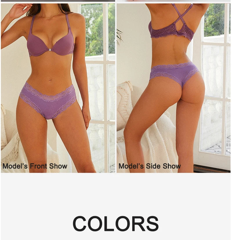 Women's Cotton Lace Briefs – 3-Piece Set | Soft Low-Rise Stretch Underwear (S–XL)