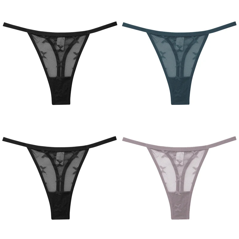 FINETOO 4Pcs/set Lace Thongs Sexy Low Waist Bikini Panties S-XL Lace G-string Underpants Comfortable T-Back Underwear Lingerie