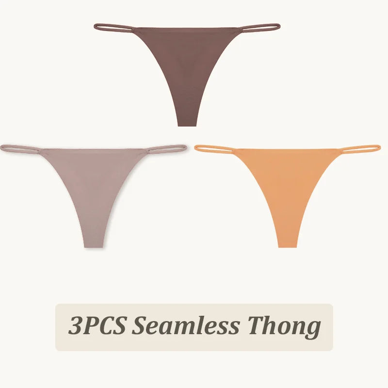 3-Pack Seamless Ice Silk Thong Panties – Low-Rise Flexible Underwear for Women (XS–XL, 25 Color Sets)