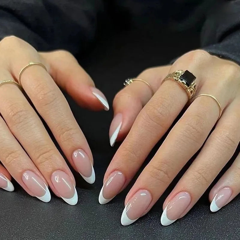 Almond Press-On Nails - French Tip & Gradient Designs, 24-Piece Set