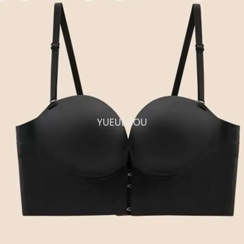 Women's 10CM Extreme Push Up Strapless Bra | Front Closure Anti-Slip Lift for AA-B Cup | No Side Bulge Seamless Invisible Bra for Small Chest (32–38 / 70–85)