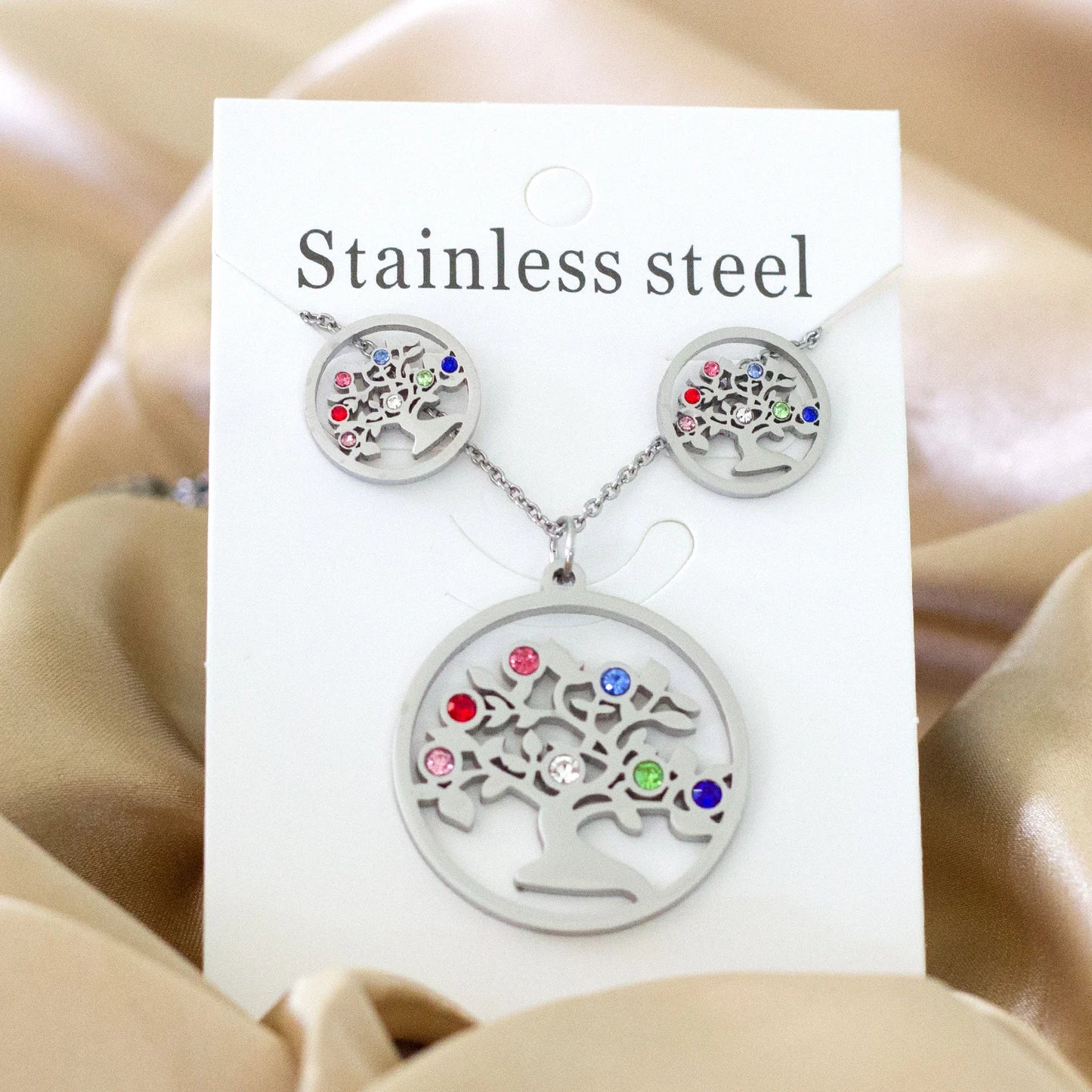 Tree of Life Jewelry Set – Stainless Steel Necklace & Earrings for Women