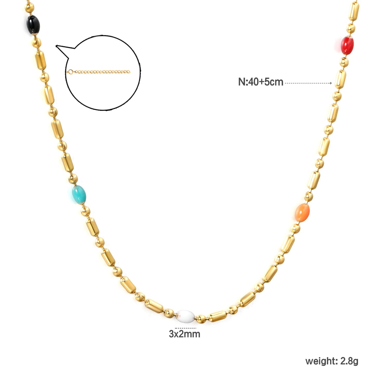 Colorful Rhinestone Chain Necklace – Multicolor Zirconia 18K Gold-Plated Stainless Steel Sweater Necklace for Women