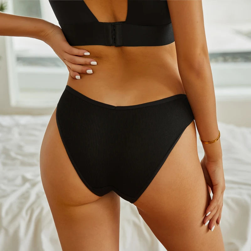FINETOO 7Pcs Cotton M-3XL Striped Underwear Women's Breathable Panties Sexy V Waist Comfortable Briefs Ladies Low Waist Lingerie