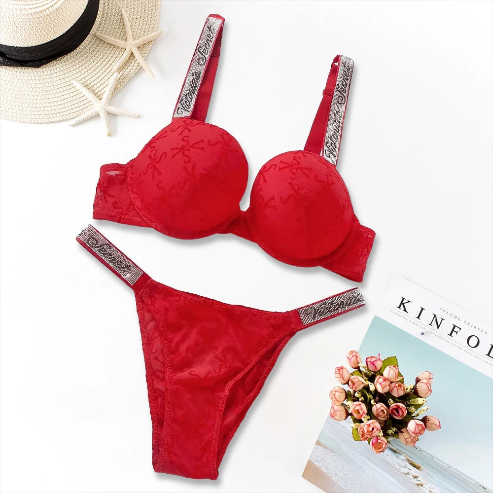 Women's Heart Pattern Lace Bralette & Panty Set – Stretchy Breathable Lingerie