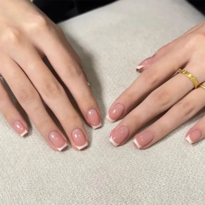 Nude Pink Short Square Press-On Nails - French & Gradient, 24 Pieces