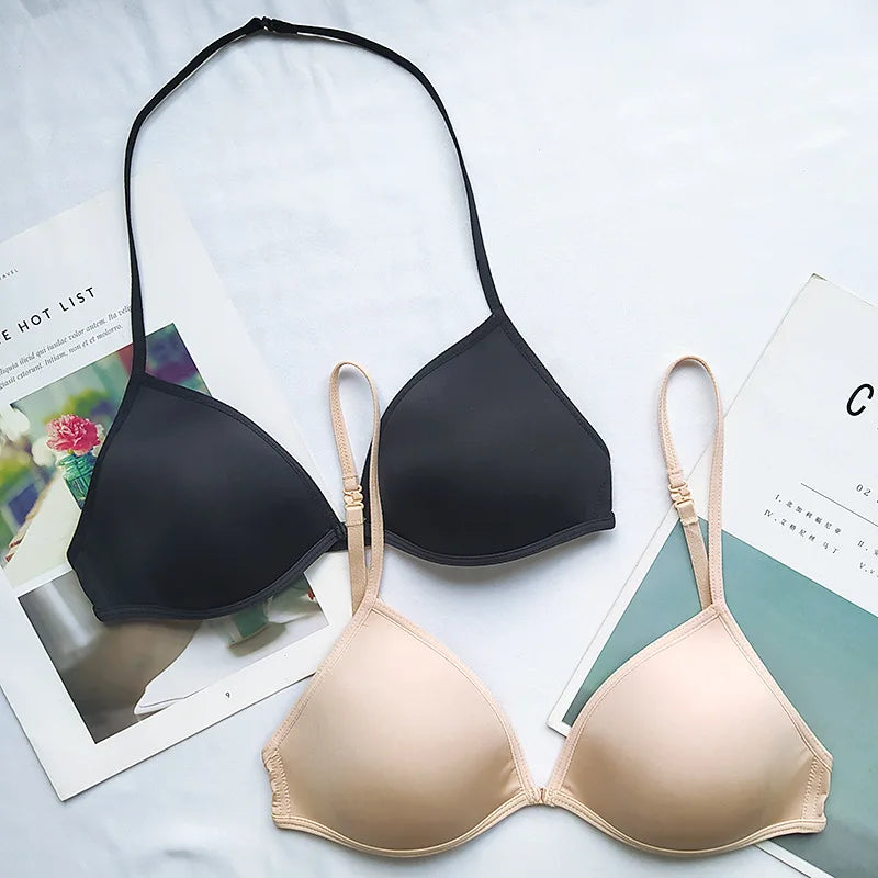 Triangle Cup Front-Closure Bralette — Seamless Wire-Free Cross-Back Bra