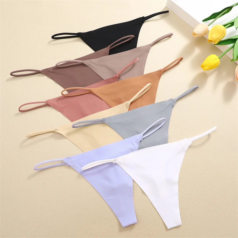 3-Pack Seamless Ice Silk Thong Panties – Low-Rise Flexible Underwear for Women (XS–XL, 25 Color Sets)