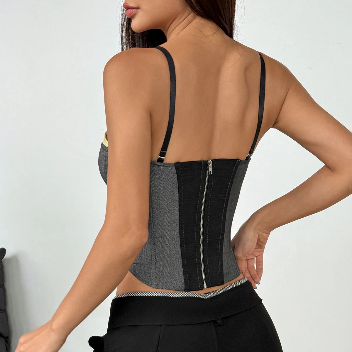 Fishbone Corset Bustier Top — Patchwork Velvet Slim Fit | Women's Club Tops