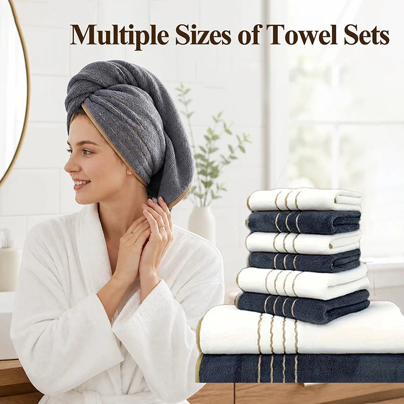 Golden Striped Coral Fleece Bath Towel Set – Ultra-Soft, Quick-Dry, Machine Washable (2, 3, 6 or 8 Pcs)