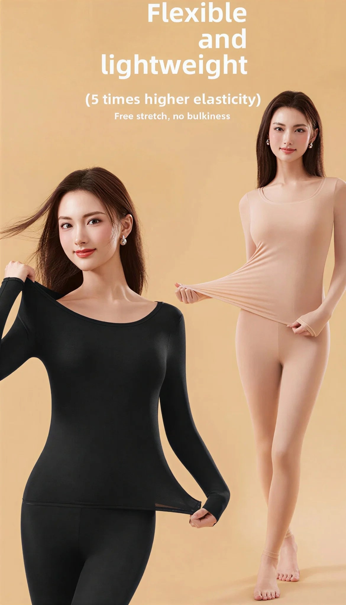 Thermal Underwear Set for Women – High-Elasticity Skin-Tight Warm Base Layer, Autumn/Winter (L–XL, 4 Colors)