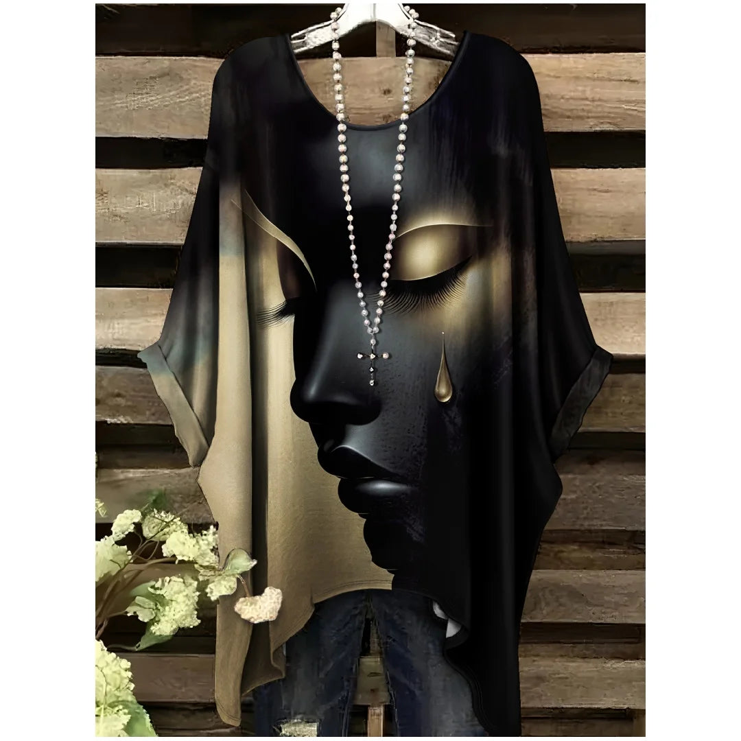 Women's Clothing Casual Elegant Comfortable Crew Neck Short Sleeve T-Shirt Tearful Dream Portrait Print Comfortable Pulovers