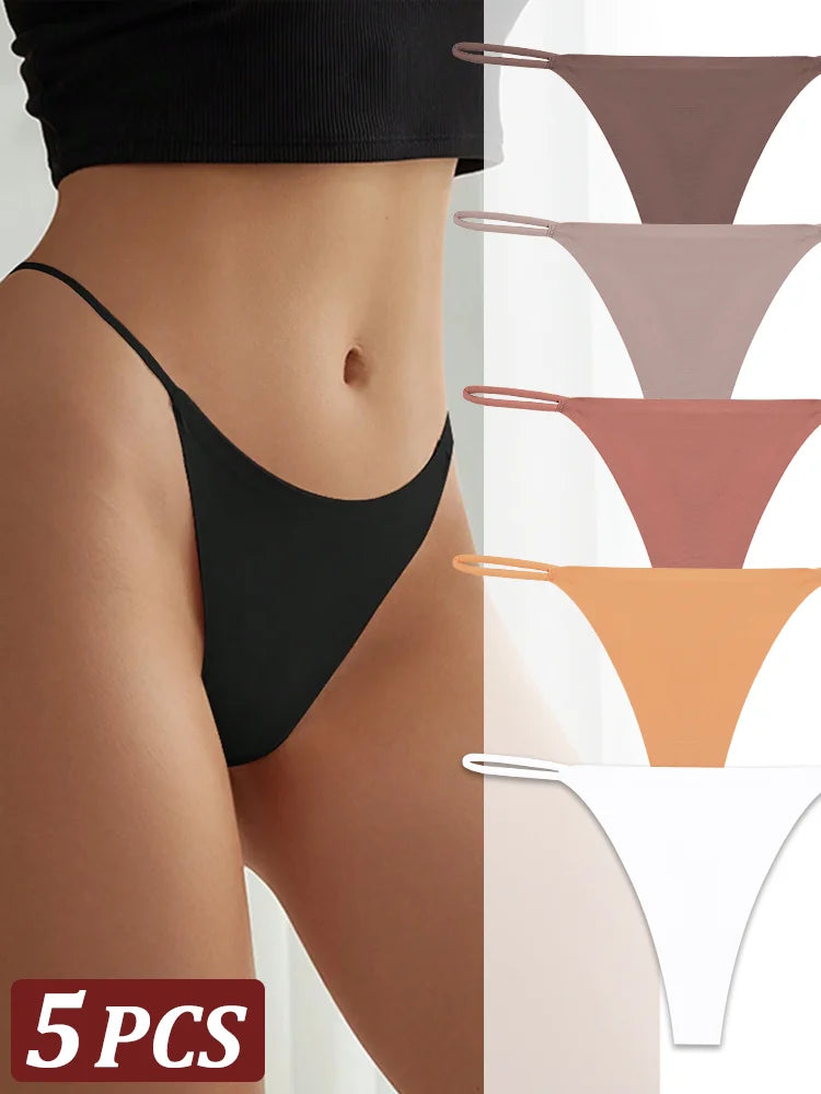5-Pack Seamless Thong Underwear – Low-Rise Ice Silk G-String Panties for Women (XS–XL, 24 Color Sets)