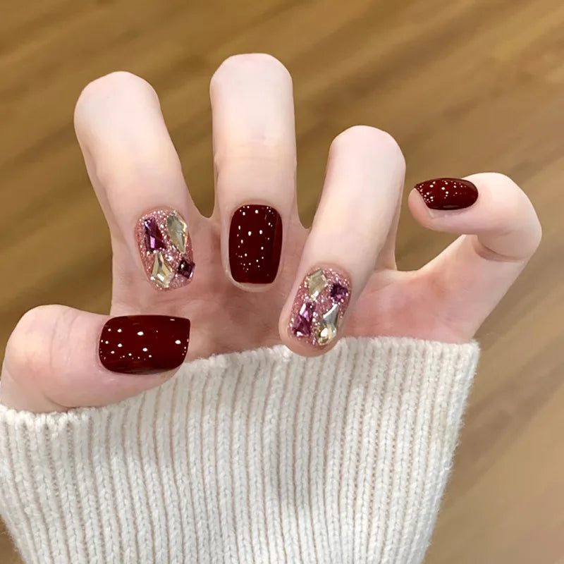 Short Press-On Nails - French Tip, Bow & Glitter Designs, 24 Pieces