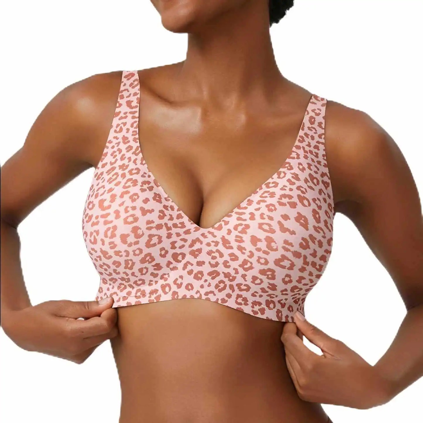 Women's Seamless Leopard Print Bra – Wire-Free Full Cup Push-Up | Breathable Everyday Bra
